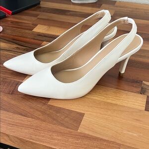 Quince White Pointed-Toe Slingback Heels